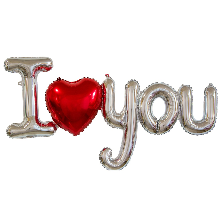 Шар (48''/122 см) Фигура, Надпись "I love you" с сердцем, Серебро