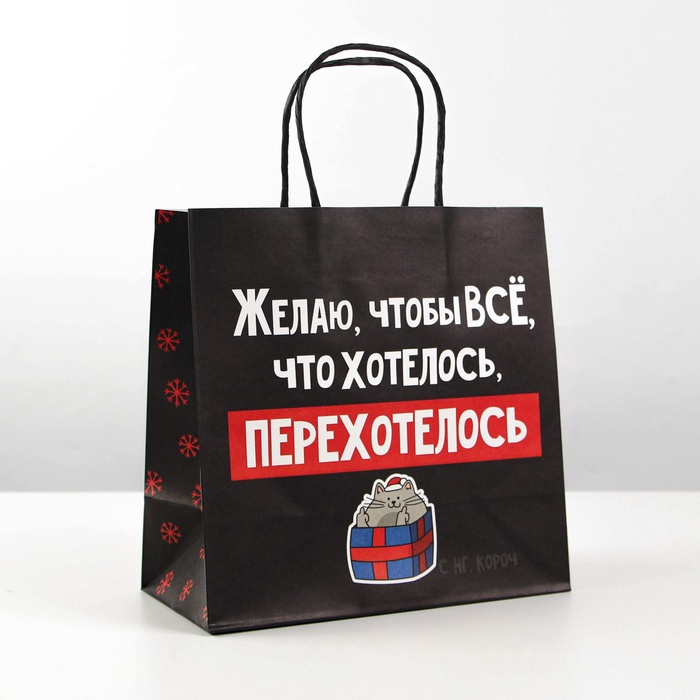 Пакет подарочный новогодний «Чтобы всё хотелось», 22 х 22 х 11 см
