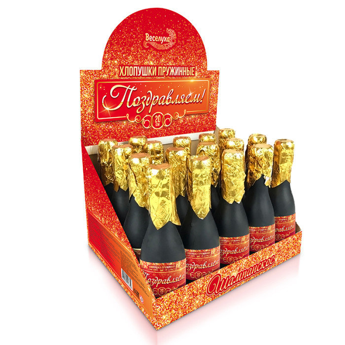 Хлопушка пружинная (4/10 см), Круги фольга, Ассорти, Металлик