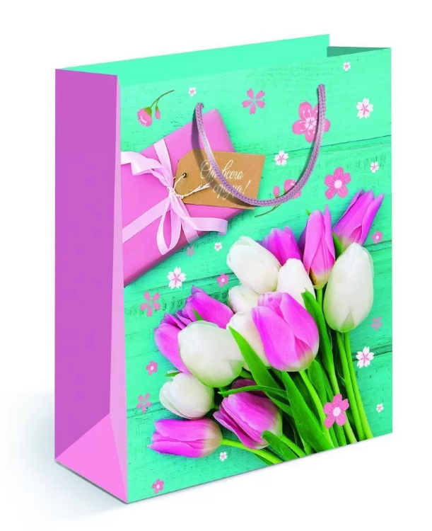 Пакет подарочный голографический  Birthday Present, 23 х 10 х 18 см