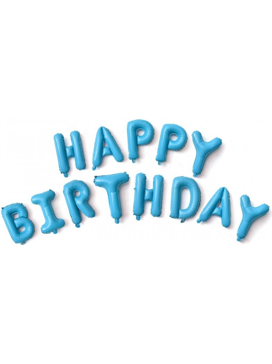 Шары фольгированные 16" Happy Birthday, набор букв, цвет голубой