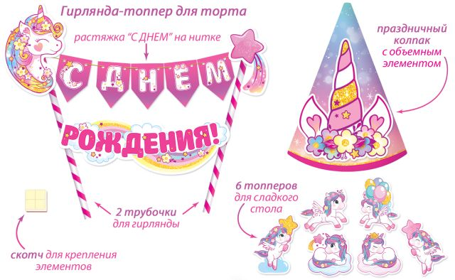 Топпер С Днем Рождения! (волшебные единороги)