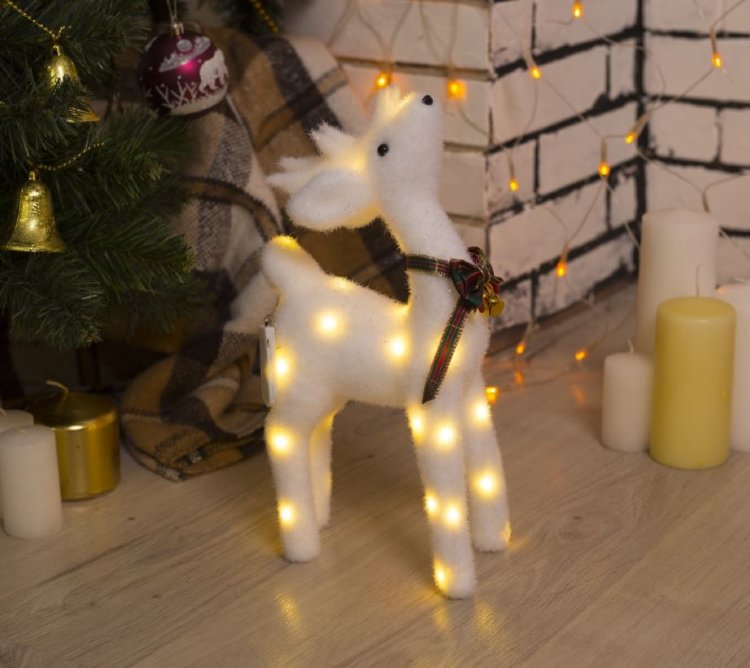 Фигура световая "Белый олень", 18 LED, 30х16х9 см, фиксинг, от батар. (не в компл)