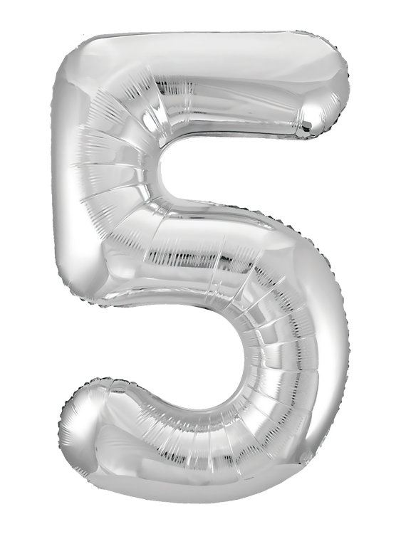 Шар (40''/102 см) Цифра, 5 Slim, Серебро, 1 шт. в упак