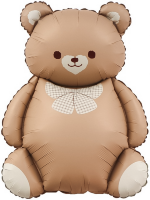 Шар (35''/89 см) Фигура, Мишка с бантом, Коричневый, Сатин