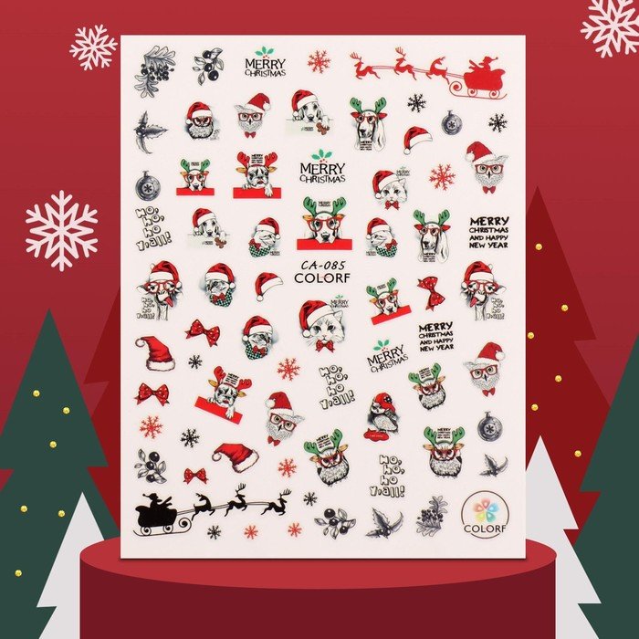 Наклейки для ногтей «Christmas animals»