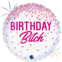 Шар (18''/46 см) Каскад конфетти, Birthday B*tch, Розовый, Голография