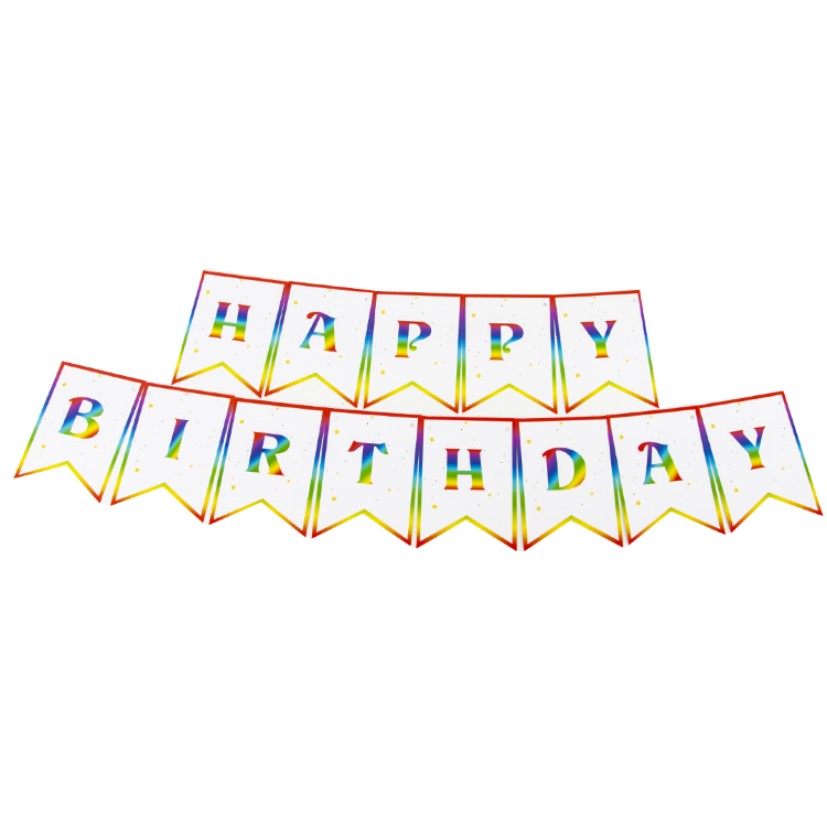 Гирлянда Флажки, Happy Birthday (радужные буквы), Белый, 200 см