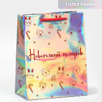 Пакет подарочный для вина, 210гр, С Новым Годом! (елочные ветки), Металлик, 38*11*11 см